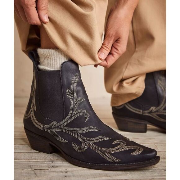Free People Wayward Western Embroidered Ankle Boots - Picture 1 of 8